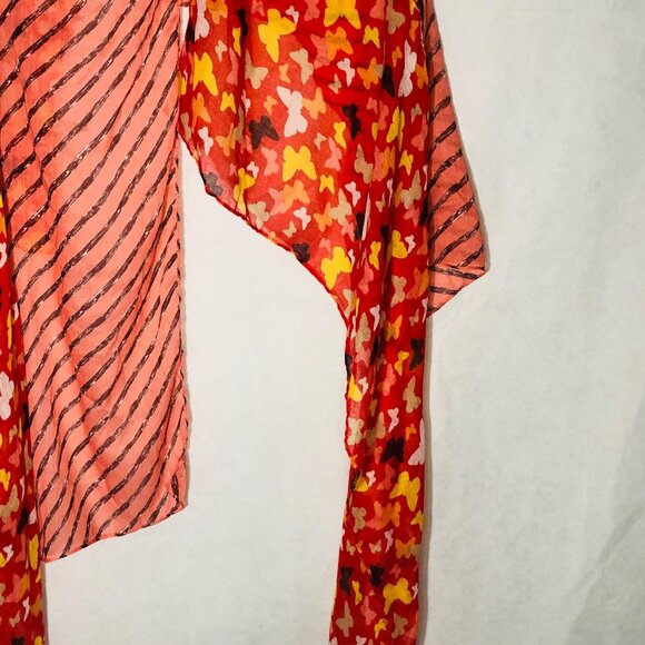 red pink scarf butterfly stripped sheer multi color orange READ - Picture 6 of 7